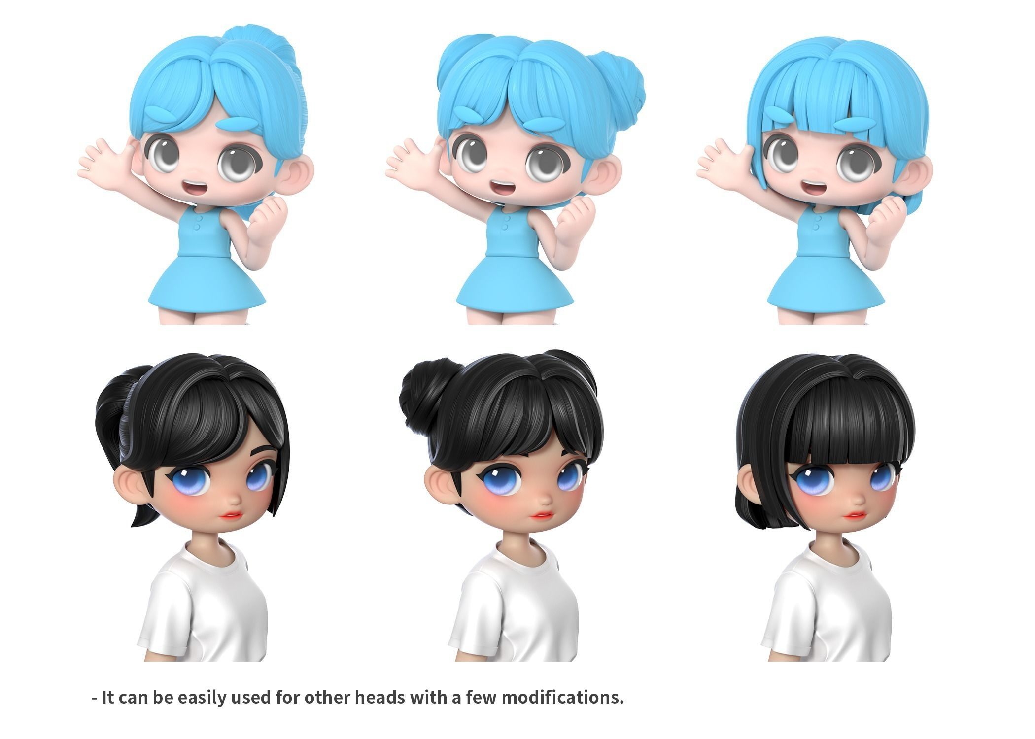 Chloe Modular Hair Low-poly 3D model_2