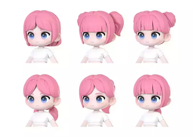 Chloe Modular Hair Low-poly 3D model