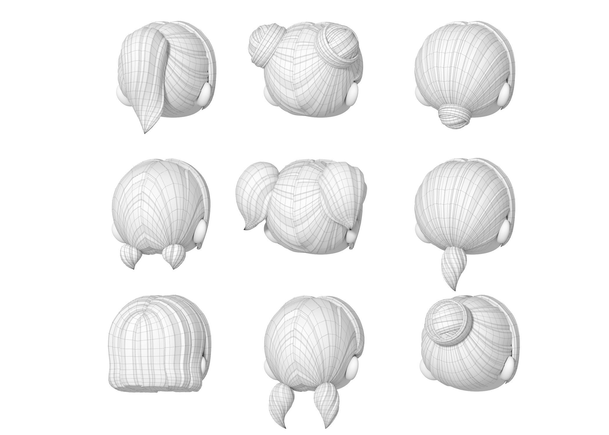 Chloe Modular Hair Low-poly 3D model_5