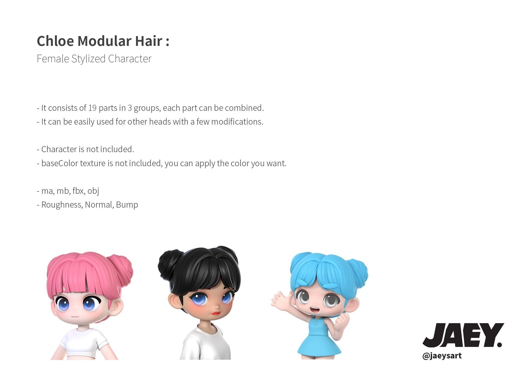 Chloe Modular Hair Low-poly 3D model_9