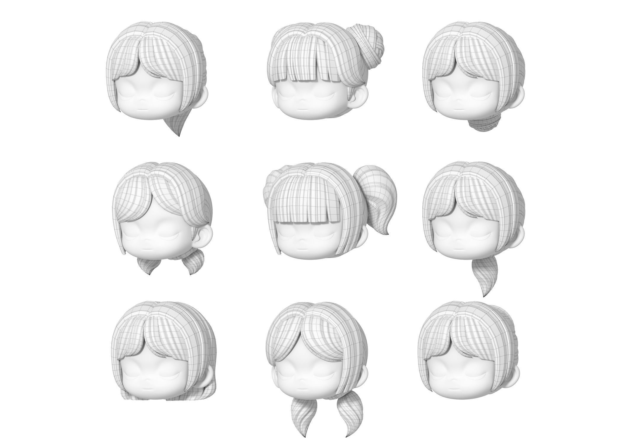 Chloe Modular Hair Low-poly 3D model_4
