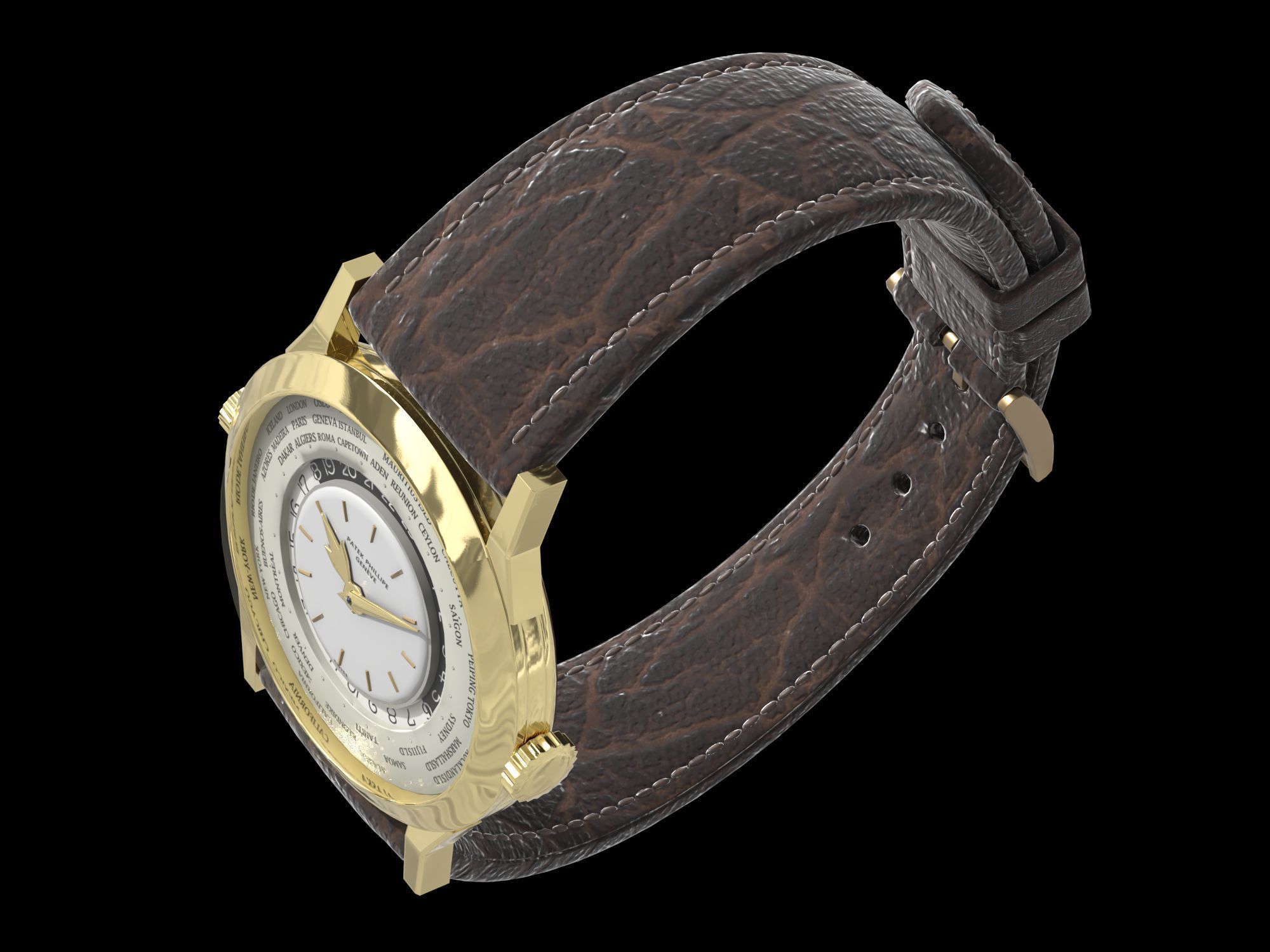 Patek Philippe Worldtimer Guilloche Low-poly 3D model_10