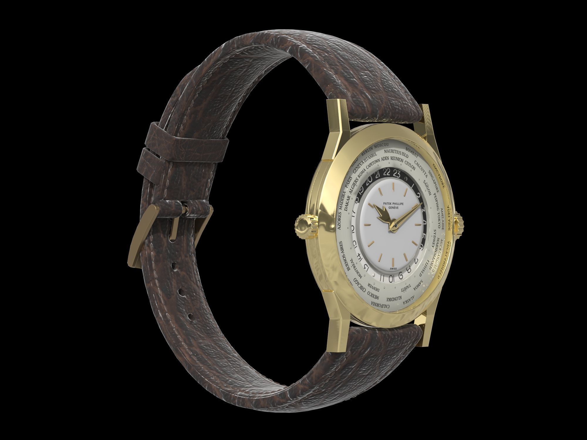 Patek Philippe Worldtimer Guilloche Low-poly 3D model_9