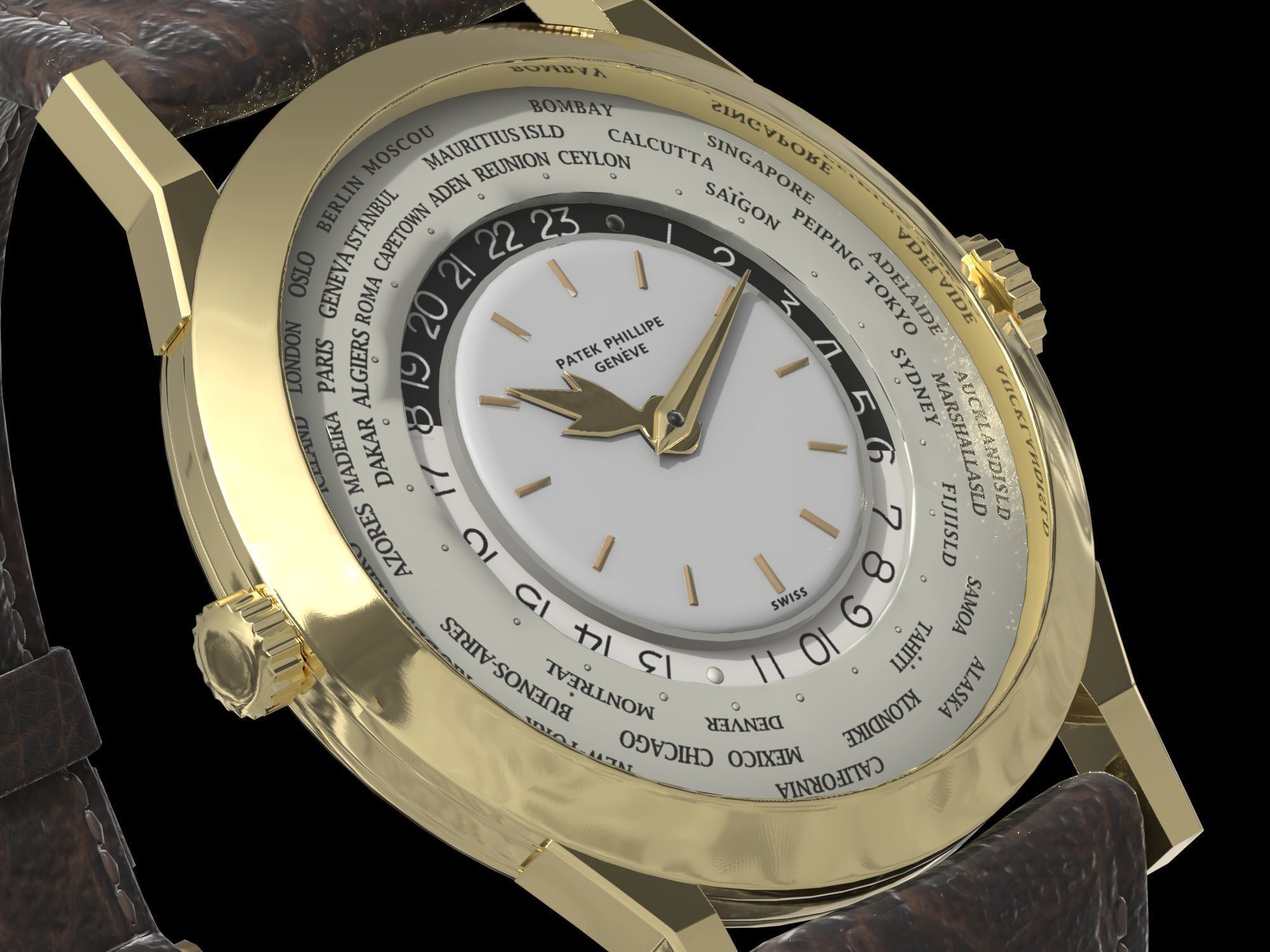 Patek Philippe Worldtimer Guilloche Low-poly 3D model_12