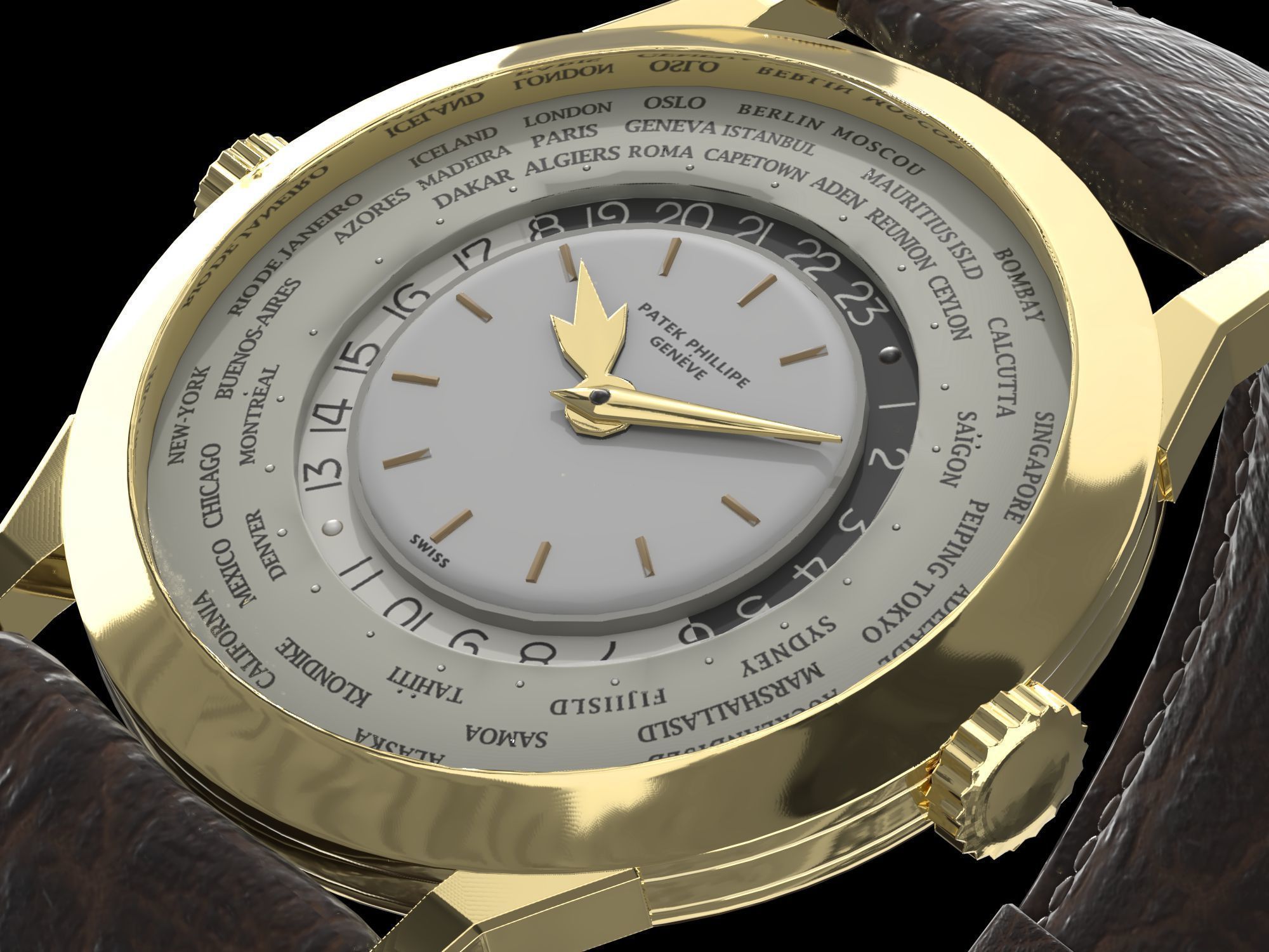 Patek Philippe Worldtimer Guilloche Low-poly 3D model_13