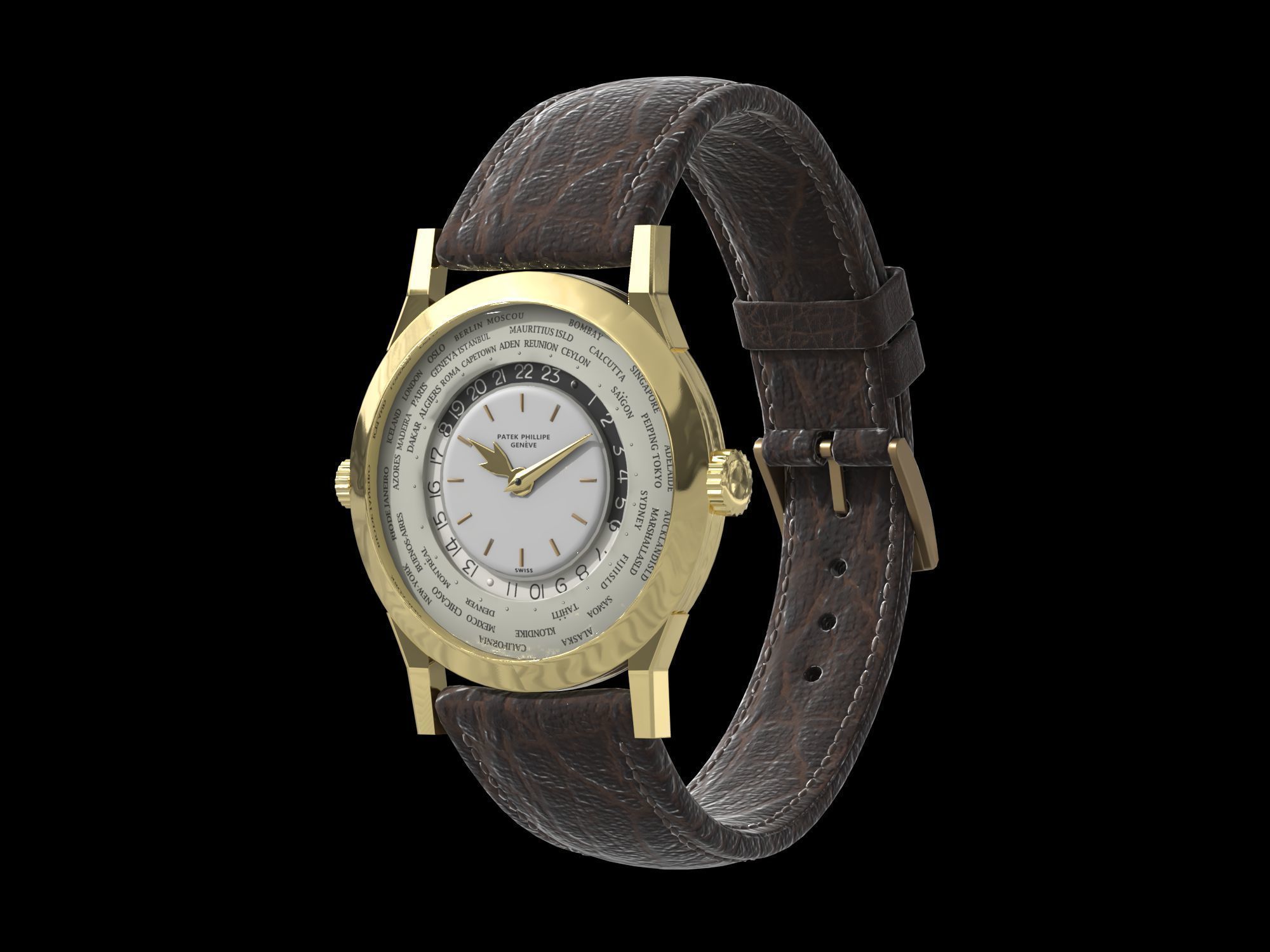 Patek Philippe Worldtimer Guilloche Low-poly 3D model_1