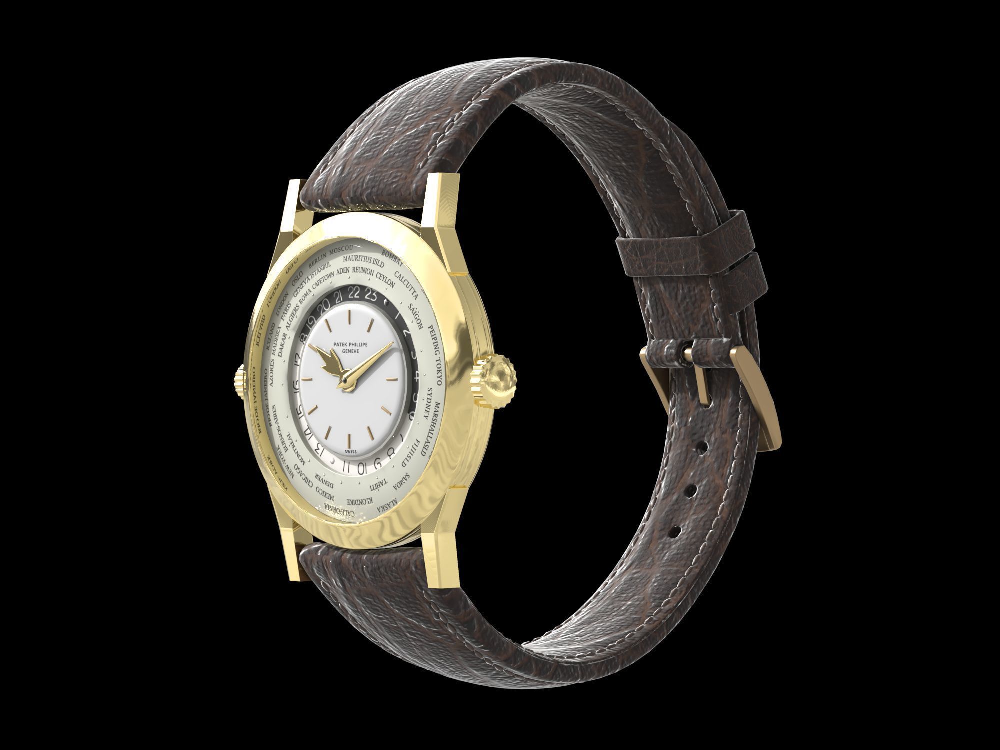 Patek Philippe Worldtimer Guilloche Low-poly 3D model_3