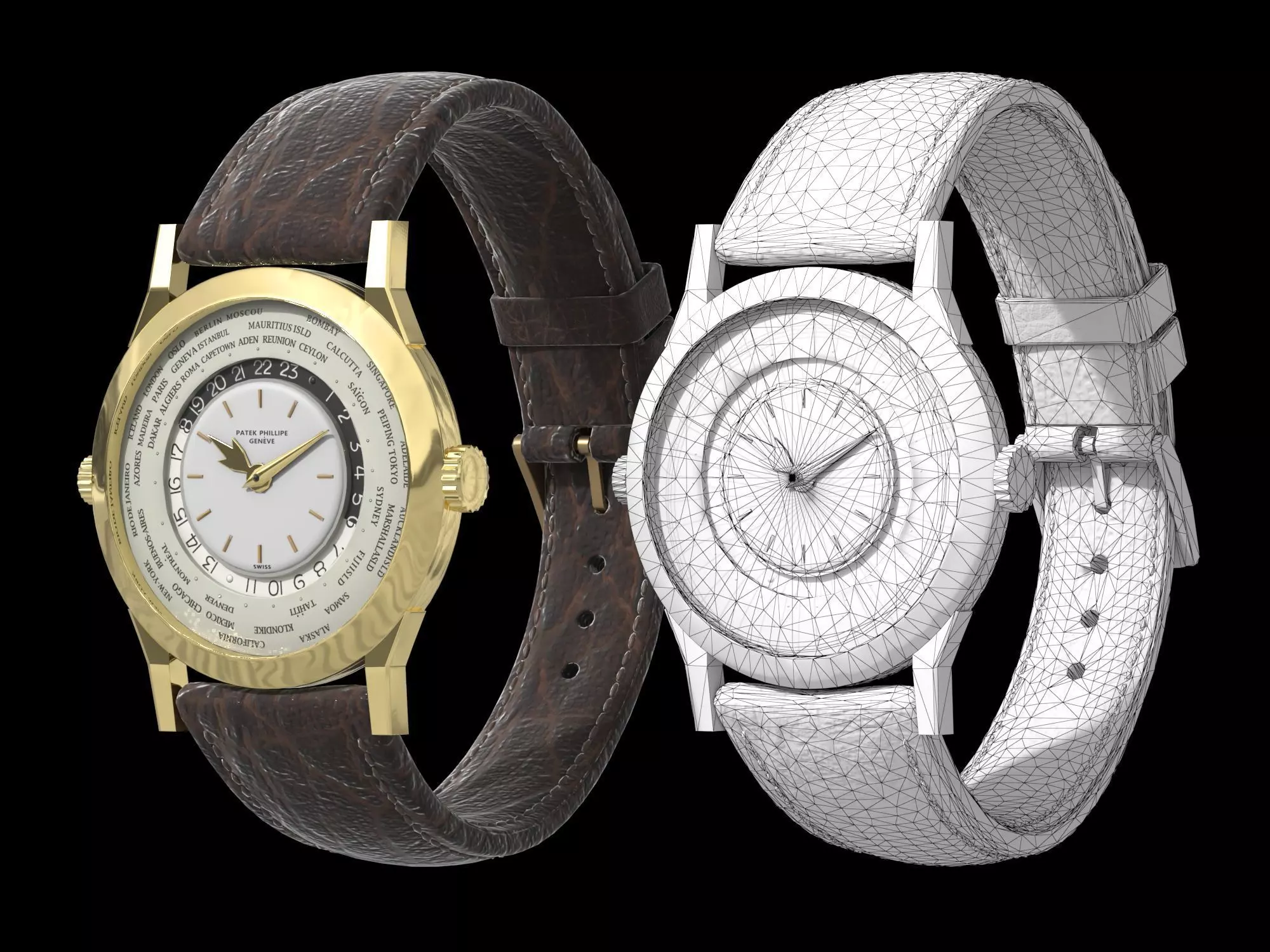 Patek Philippe Worldtimer Guilloche Low-poly 3D model_0