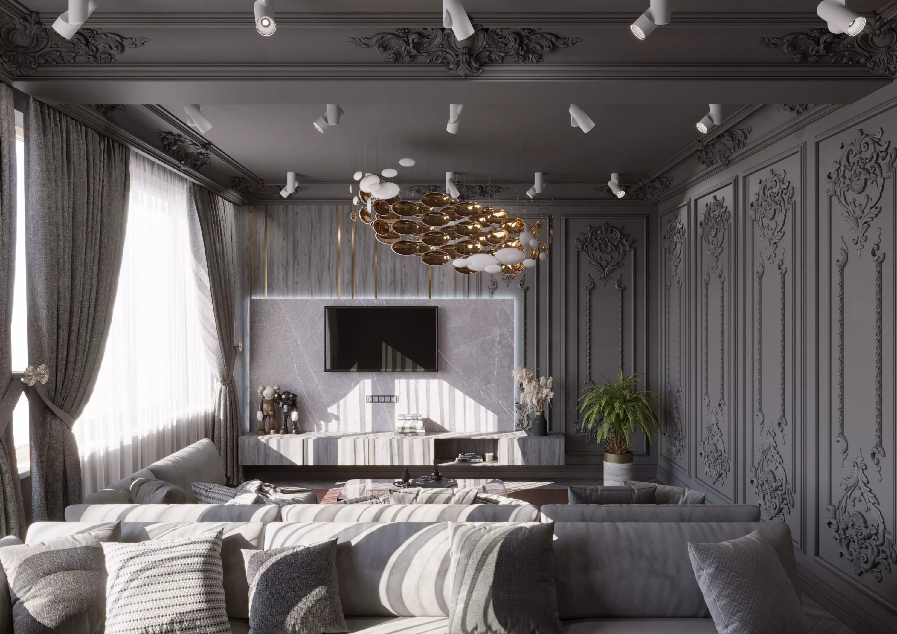 Neoclassical style interior 3D model_0