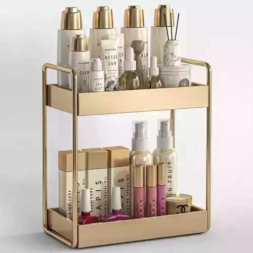 makeup set gold cosmetics shelf