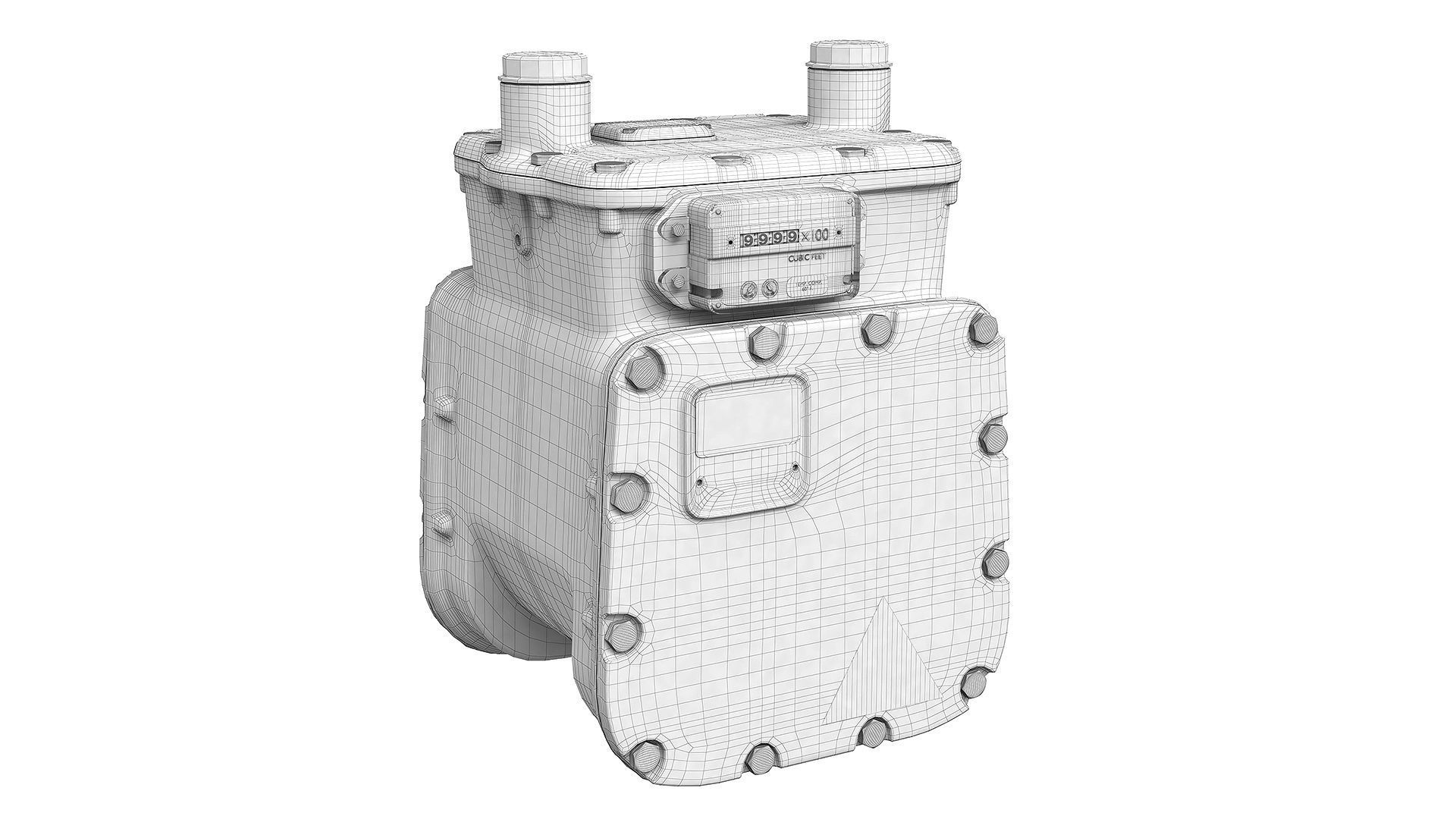 Detailed American Diaphragm Gas Meter AC250 Low-poly 3D model_8
