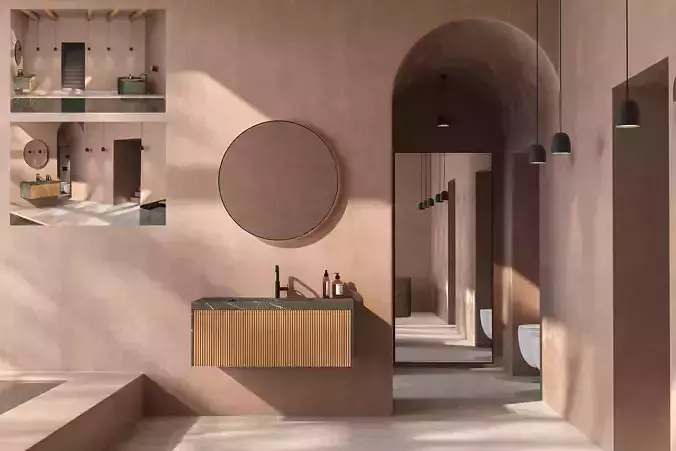 Minimalist Beige Bathroom  
