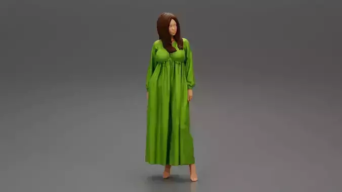 Woman in Night Gowns Sleepwear Nightwear Long Sleeping Dress 3D print model