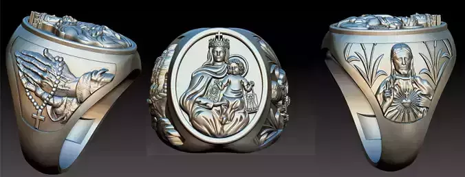 Scapular Christ and Mary Ring