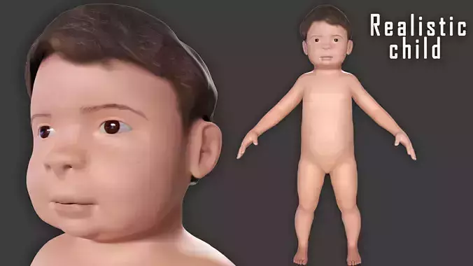 Realistic Child rigged Low-poly 3D model