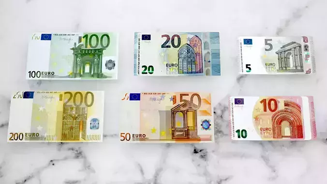 Euro Notes Collection - All Euro Notes Low-poly 3D model