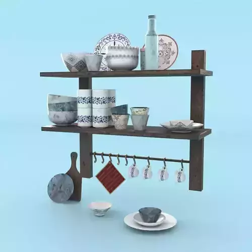 kitchen shelves -china set and plate-