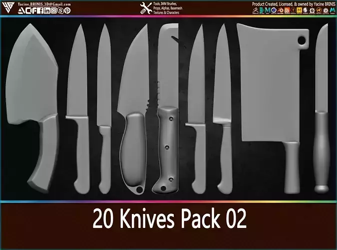 20 Knives Pack 02 Low-poly 3D model