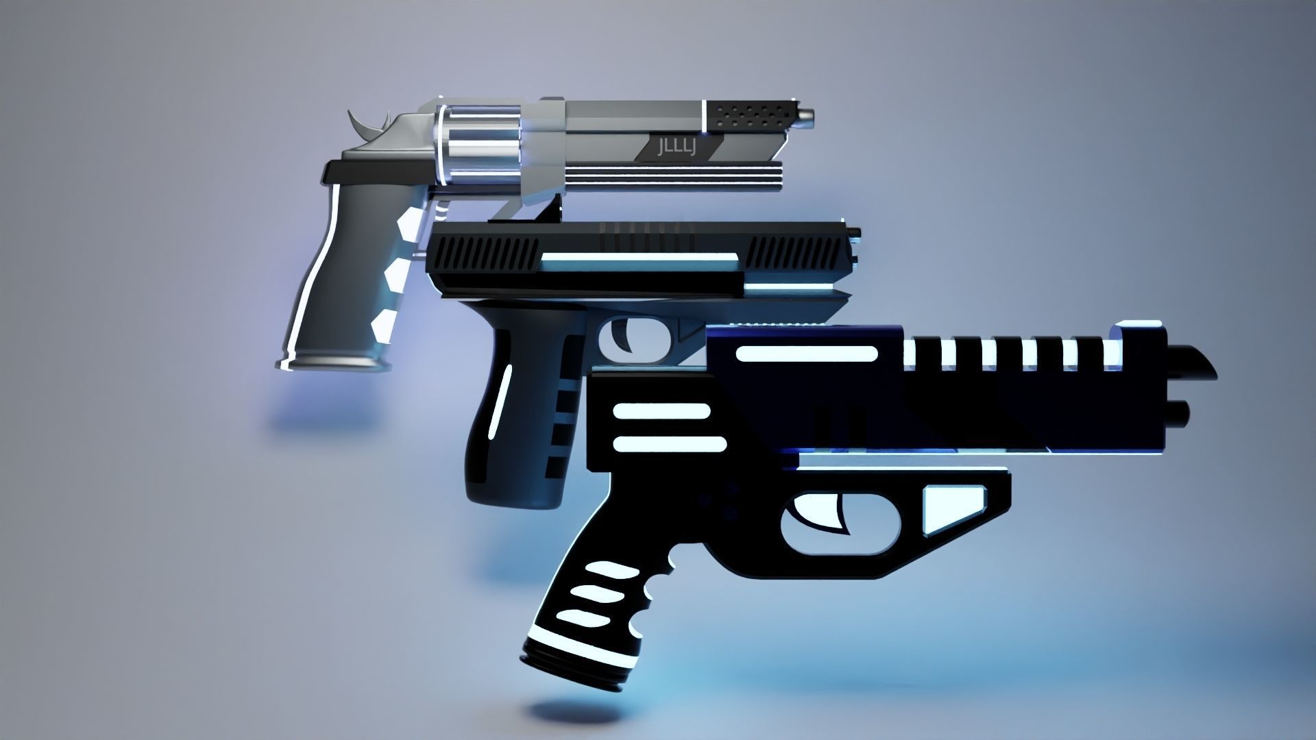 Neon Guns And Revolver bundle Low-poly 3D model_1
