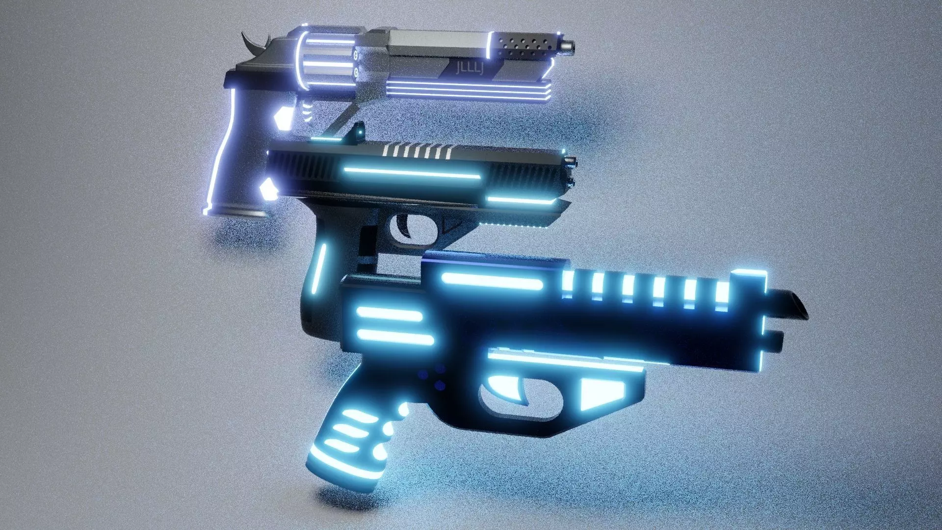 Neon Guns And Revolver bundle Low-poly 3D model_0