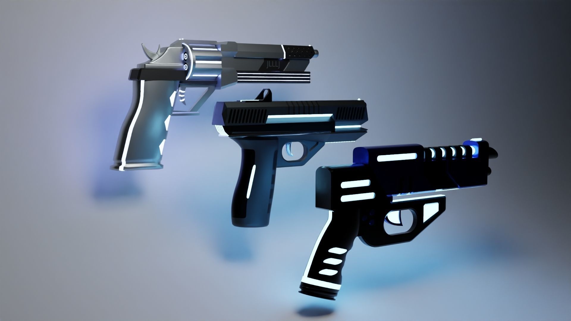 Neon Guns And Revolver bundle Low-poly 3D model_2