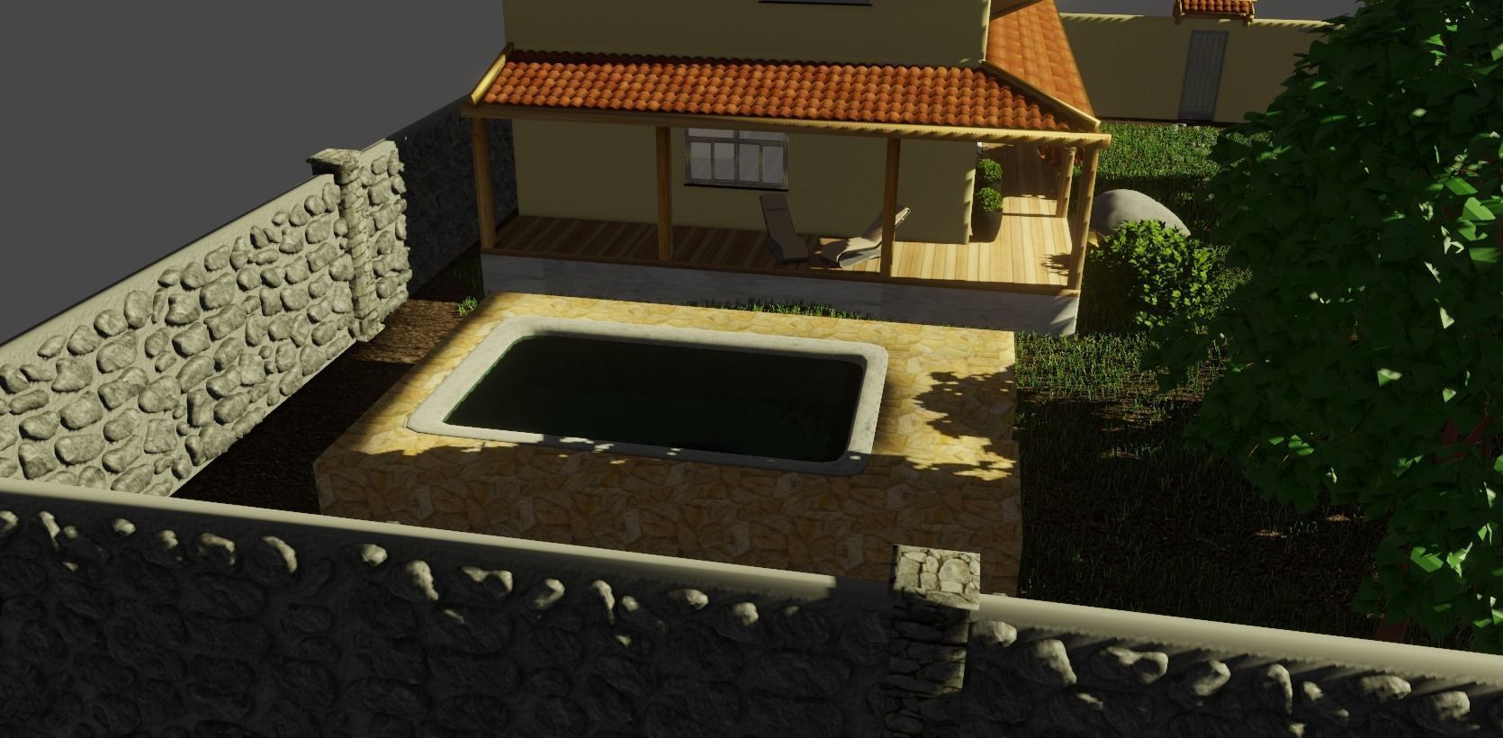 Simple house with a yard Low-poly 3D model_7