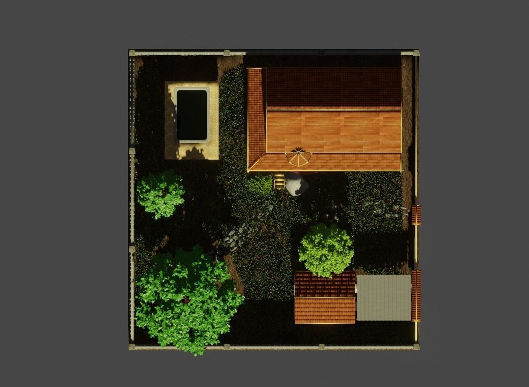 Simple house with a yard Low-poly 3D model_13