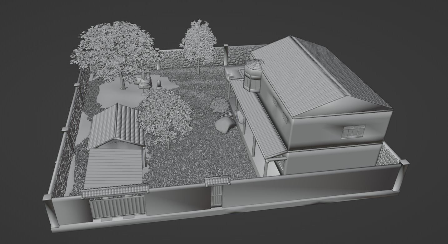 Simple house with a yard Low-poly 3D model_17