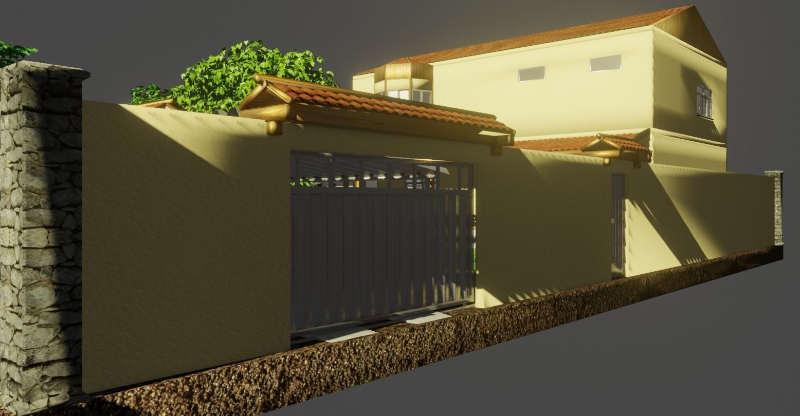 Simple house with a yard Low-poly 3D model_15