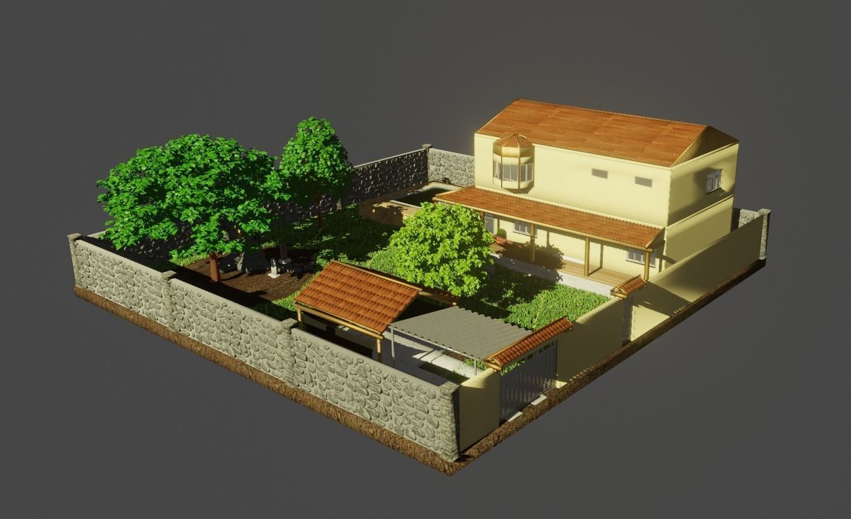 Simple house with a yard Low-poly 3D model_14