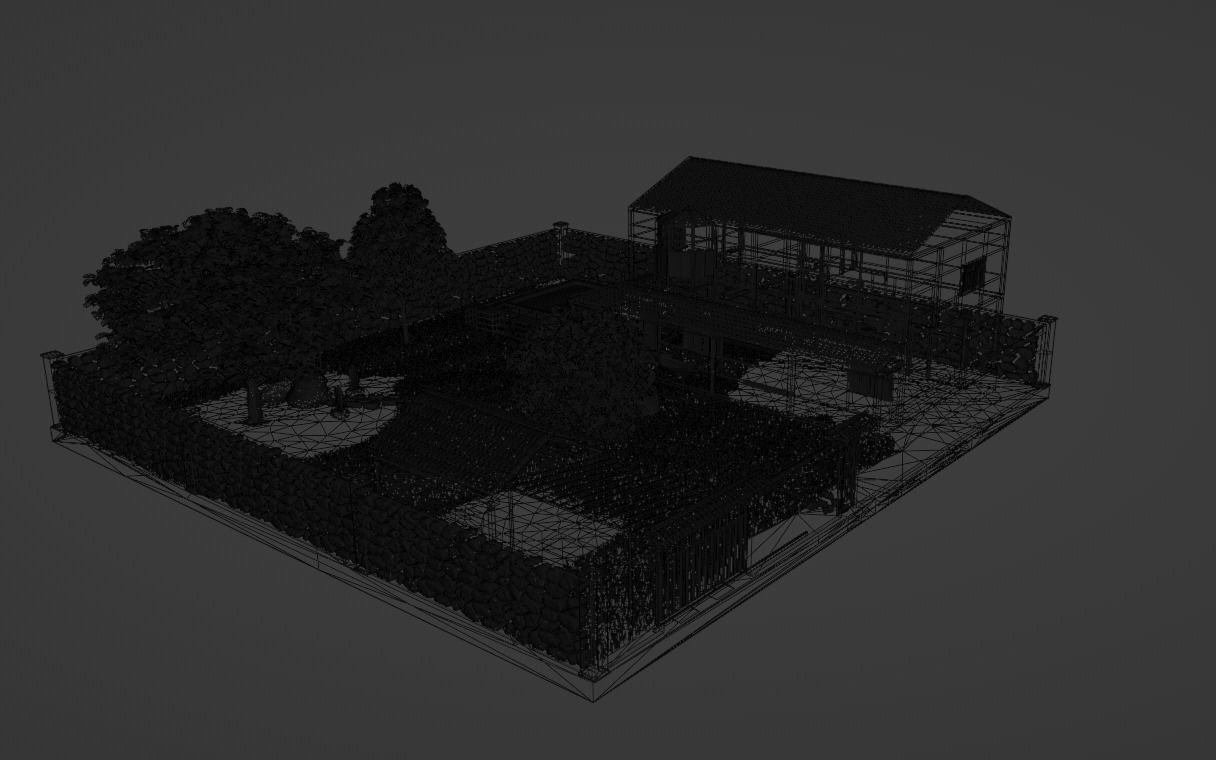 Simple house with a yard Low-poly 3D model_3