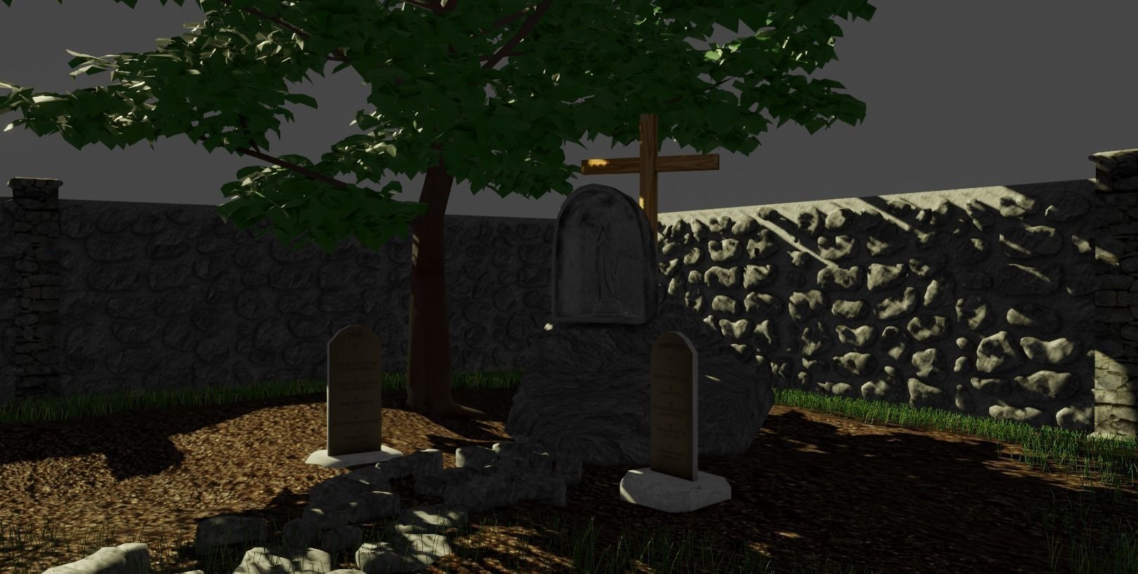 Simple house with a yard Low-poly 3D model_5