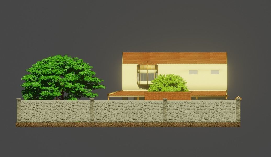 Simple house with a yard Low-poly 3D model_12