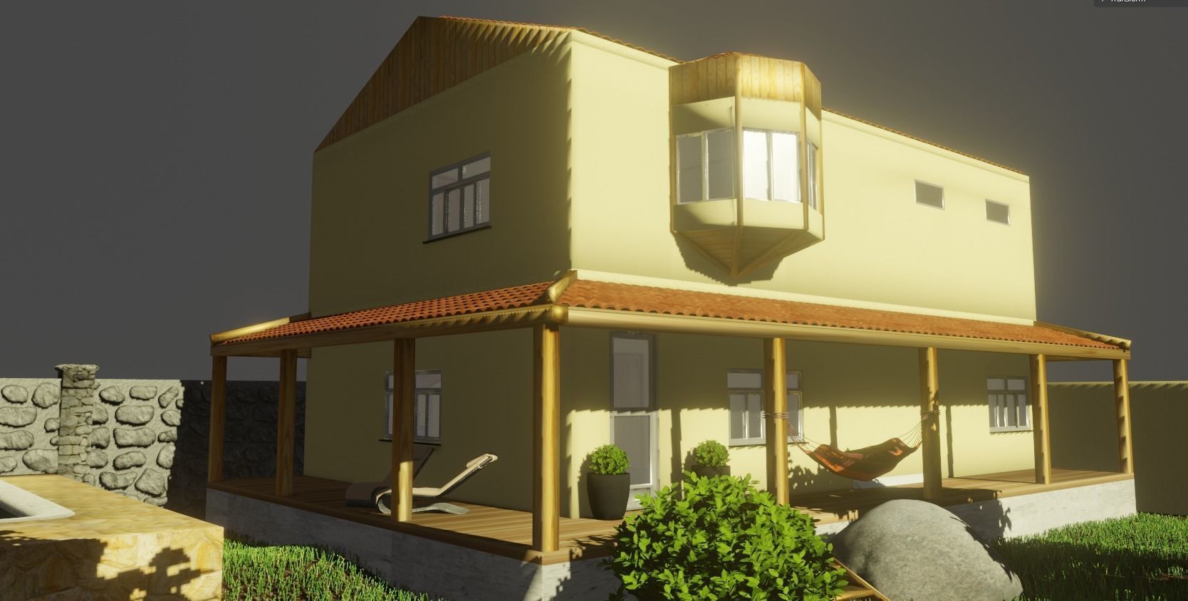 Simple house with a yard Low-poly 3D model_9
