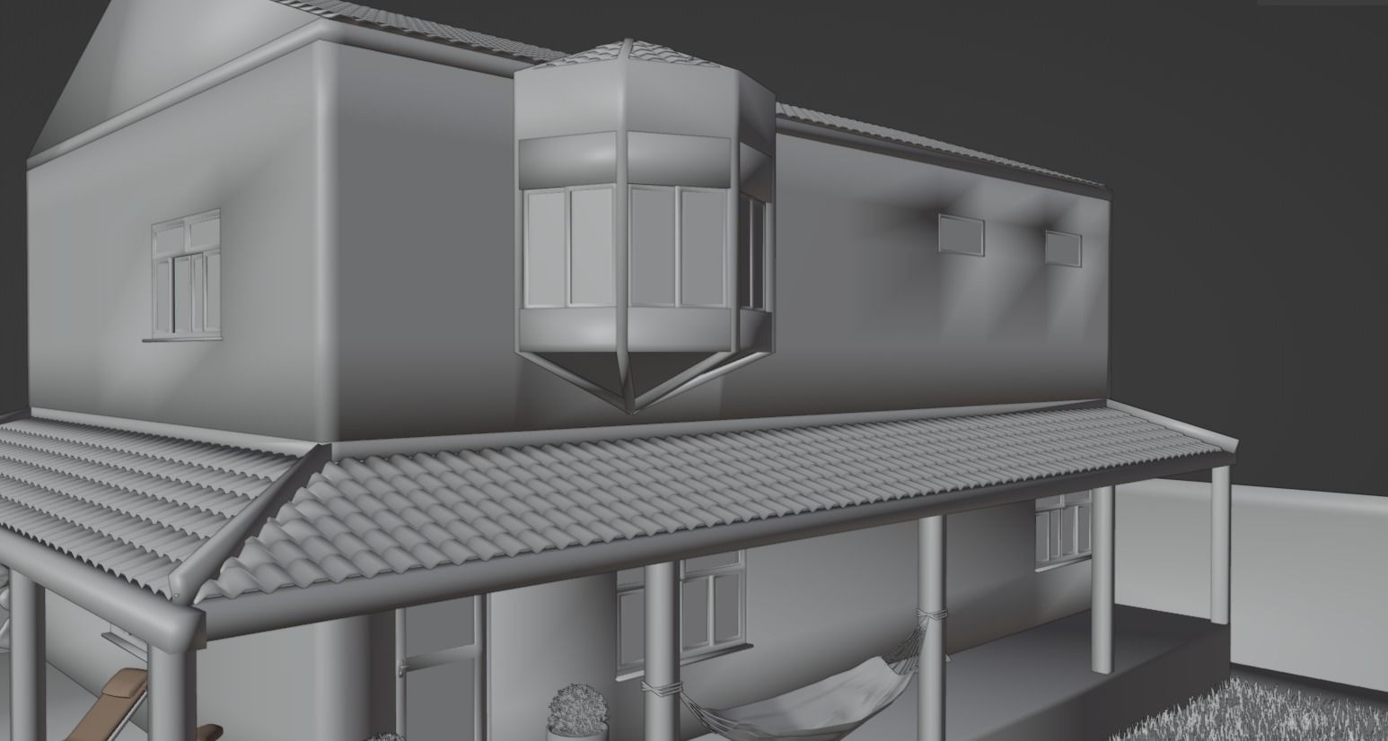 Simple house with a yard Low-poly 3D model_19