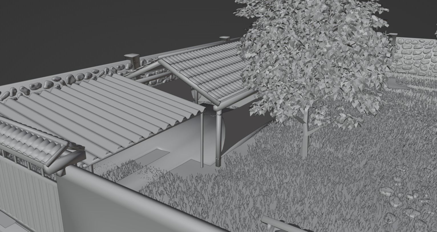 Simple house with a yard Low-poly 3D model_21