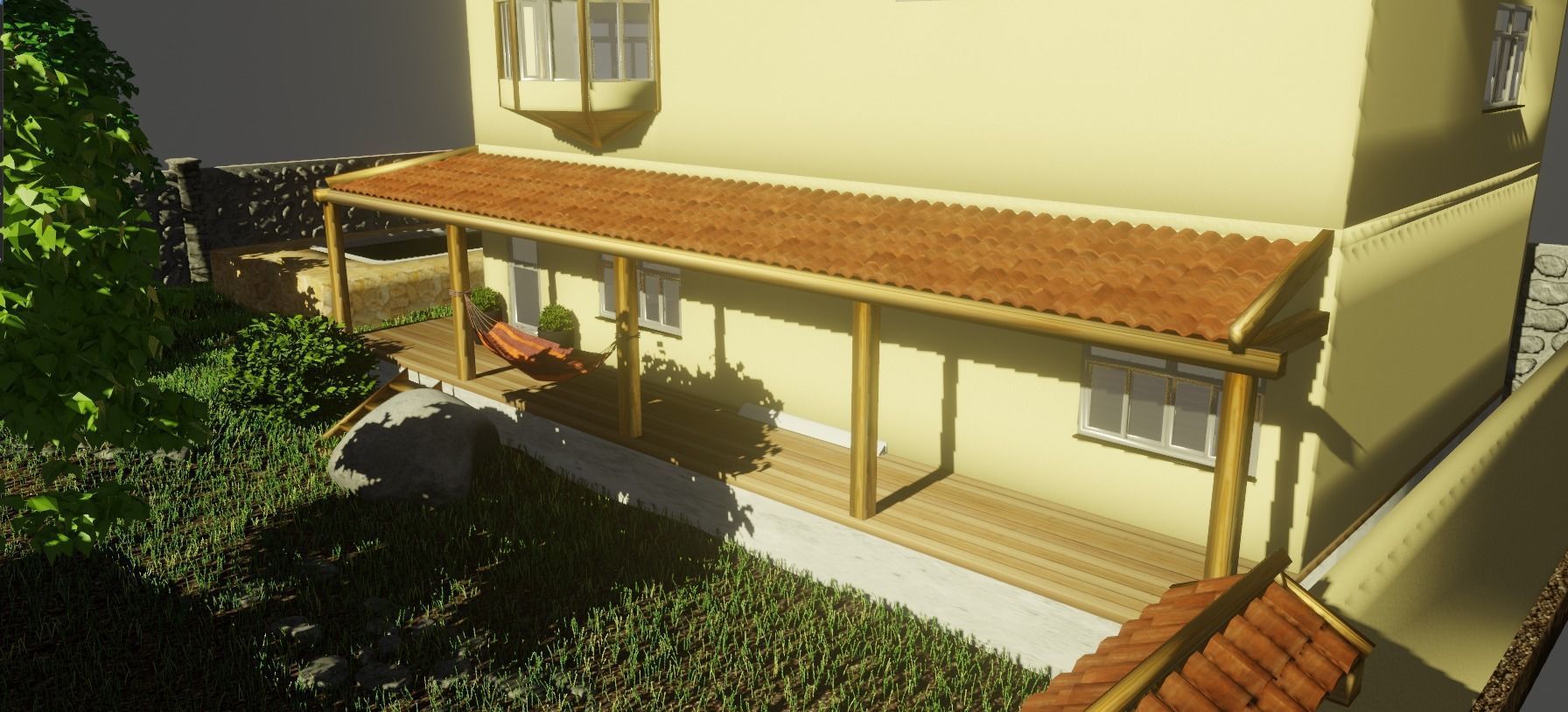 Simple house with a yard Low-poly 3D model_16