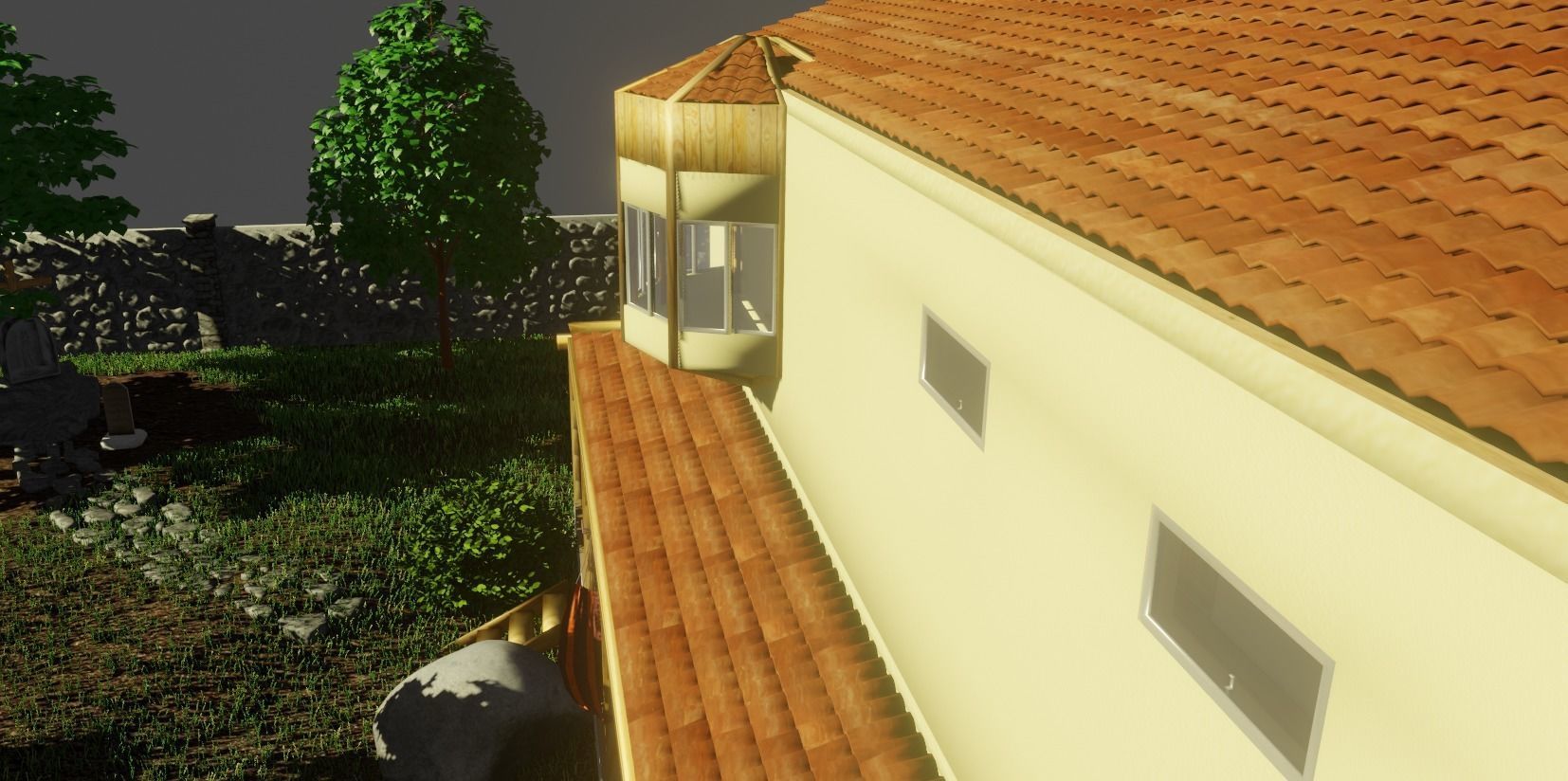 Simple house with a yard Low-poly 3D model_8