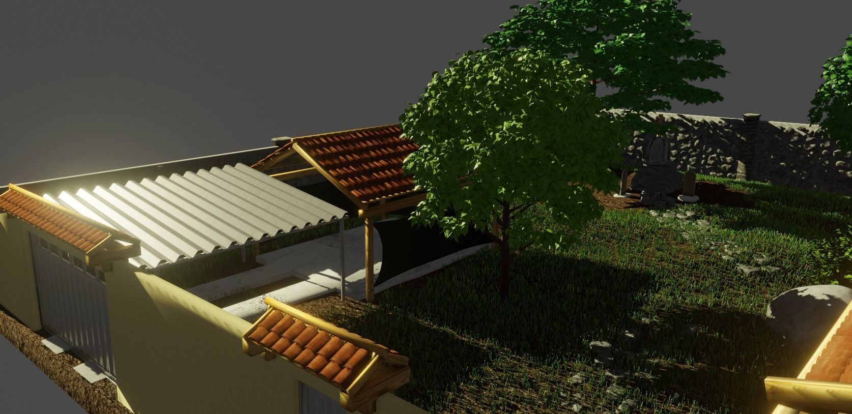 Simple house with a yard Low-poly 3D model_6
