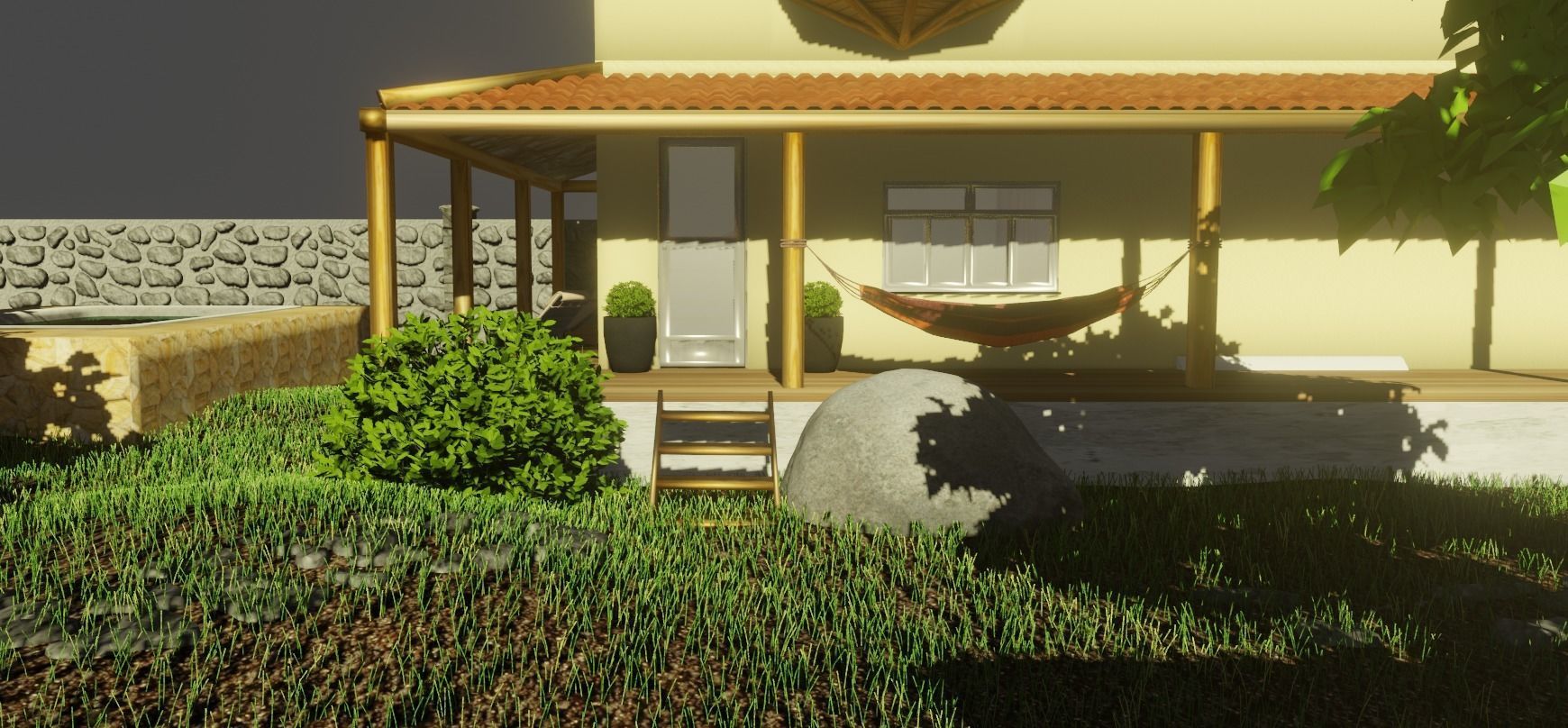 Simple house with a yard Low-poly 3D model_4