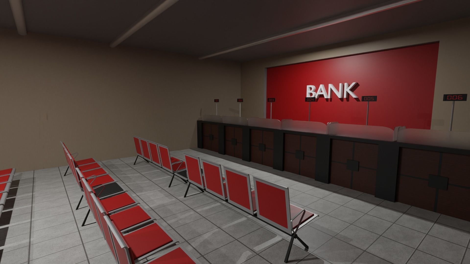 Bank Interior Low-poly 3D model_5