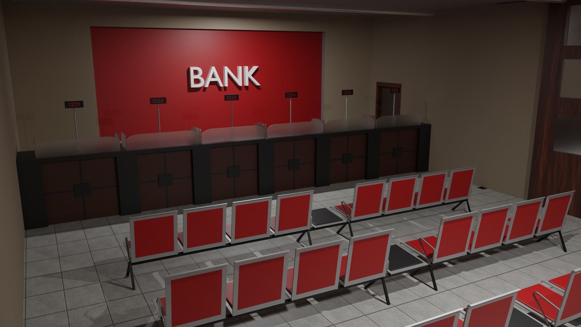 Bank Interior Low-poly 3D model_2