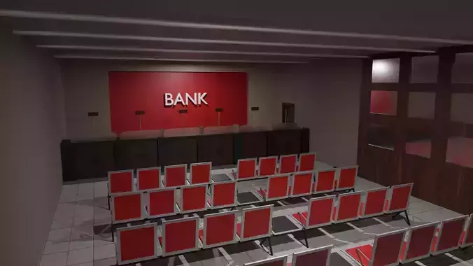 Bank Interior Low-poly 3D model