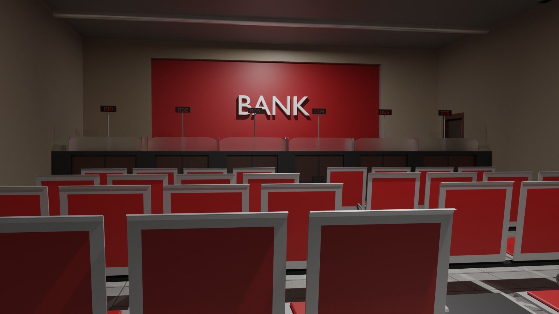 Bank Interior Low-poly 3D model_4