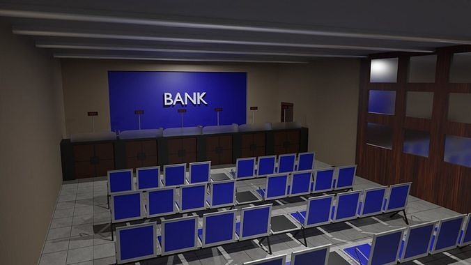Bank Interior Low-poly 3D model