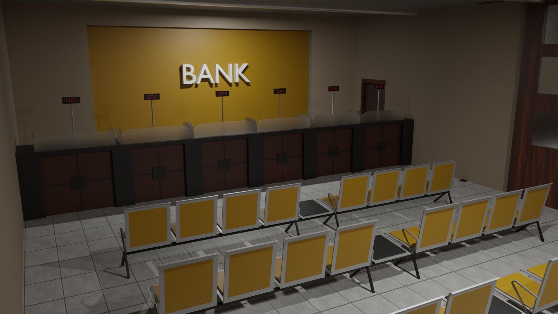 Bank Interior Low-poly 3D model_2