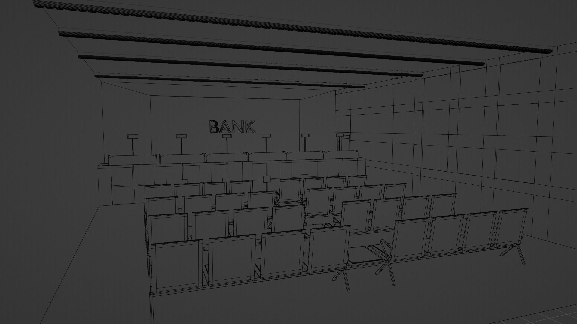 Bank Interior Low-poly 3D model_7