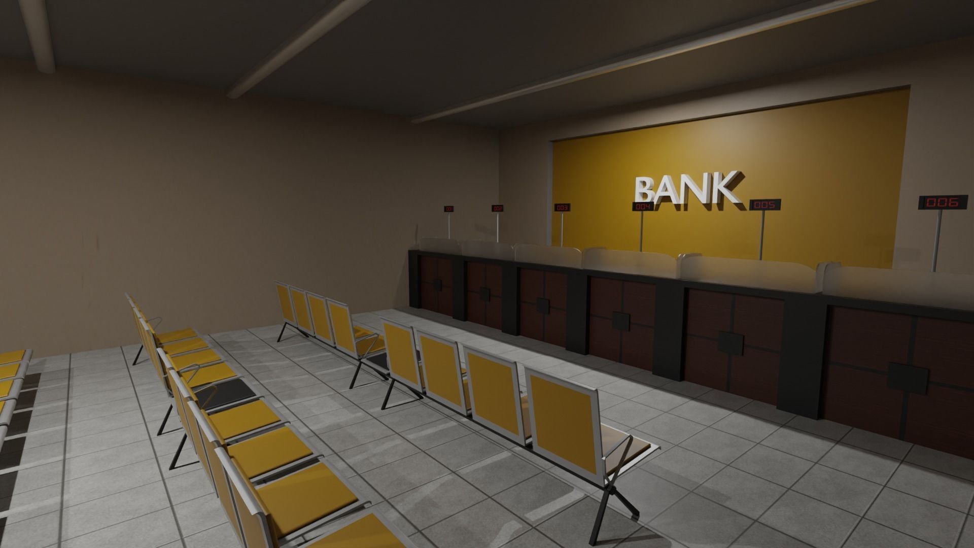 Bank Interior Low-poly 3D model_5