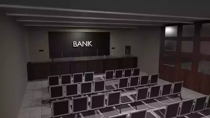 Bank Interior Low-poly 3D model