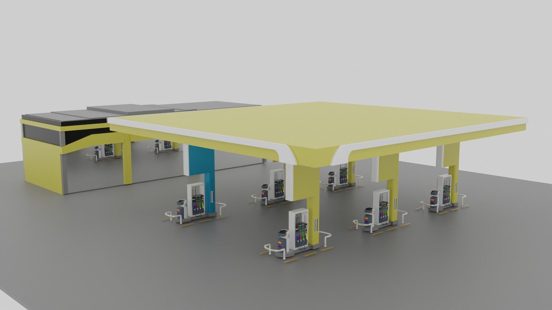 Gas Station Low-poly 3D model_3
